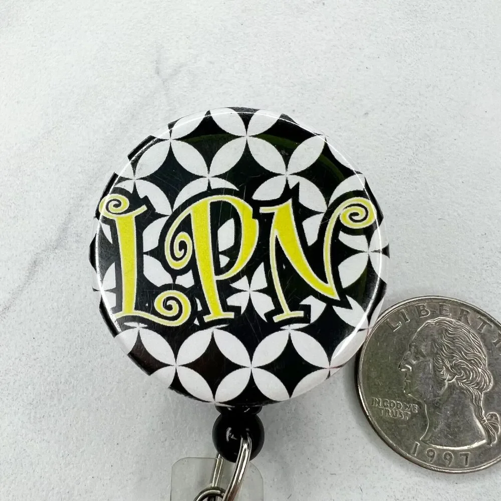 Black Yellow White LPN Nurse Clip On Retractable School Work Badge ID Holder